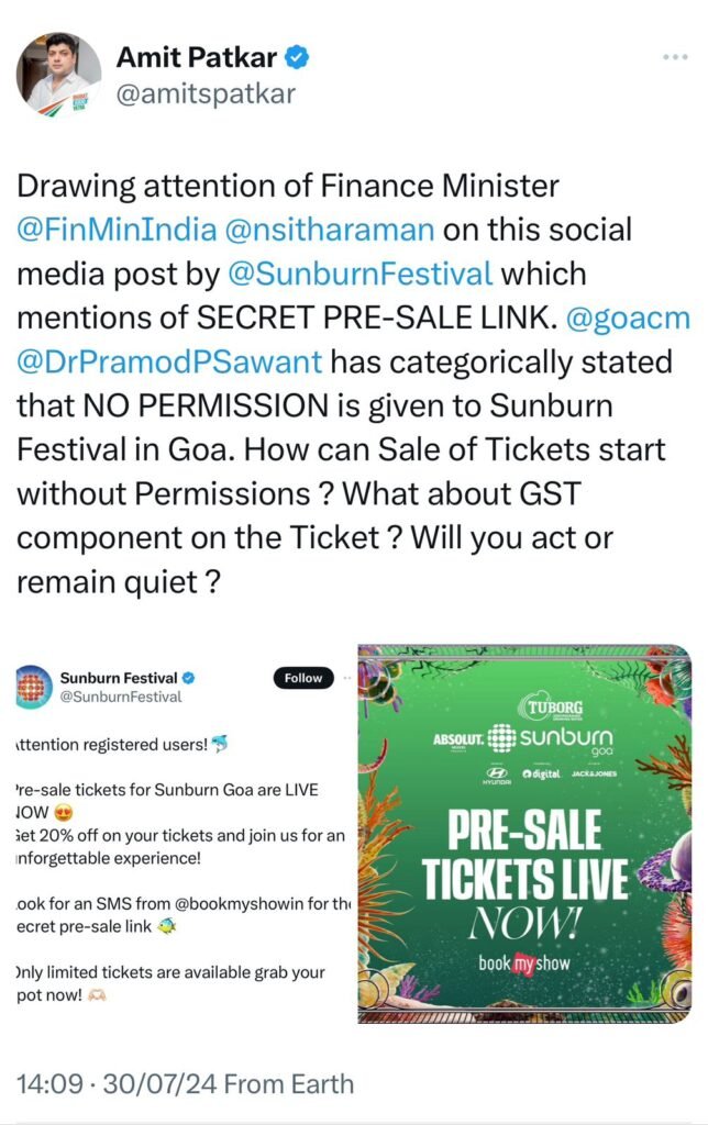 CONGRESS PRESIDENT TAGS FM SITHARAMAN ON SUNBURN TICKET SALE